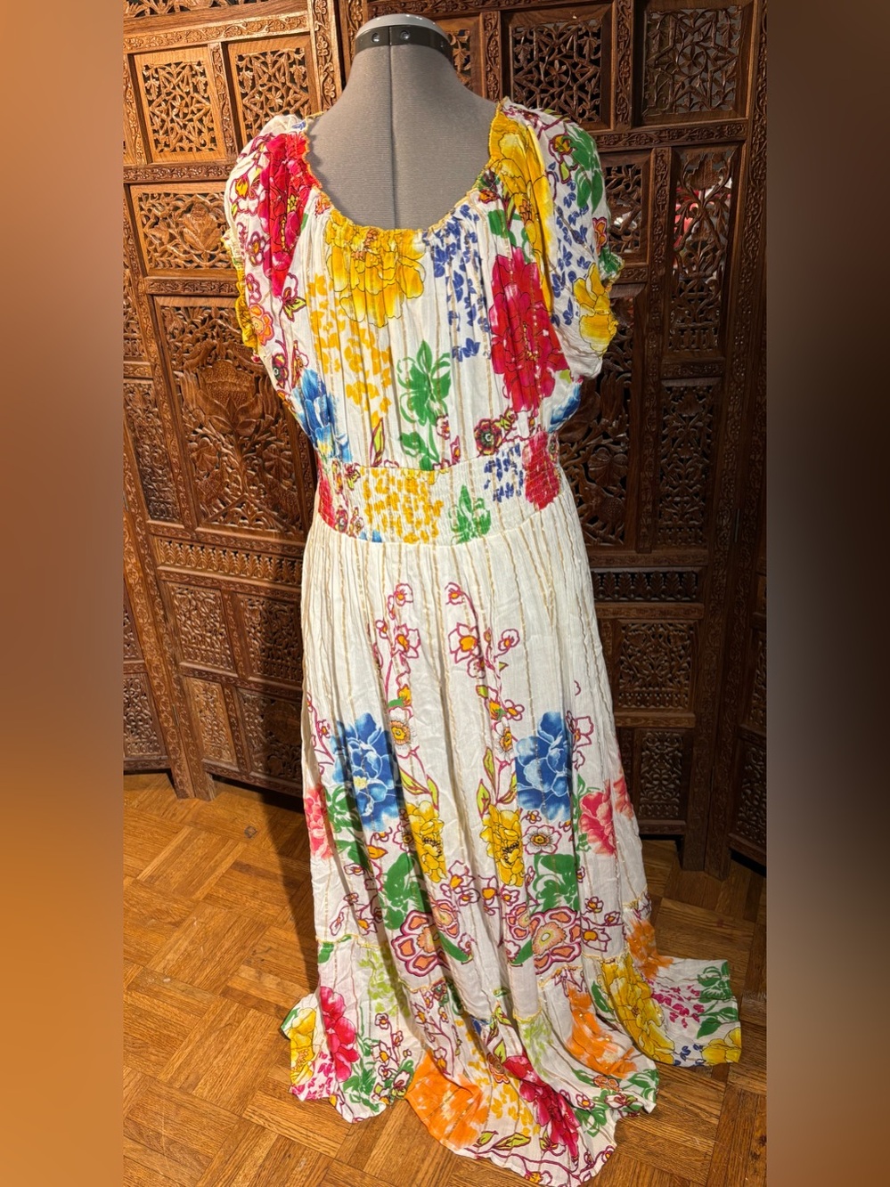 Me2Magic Boho Floral Maxi Dress in Off White with Multicolor Print - Picture 4 of 6